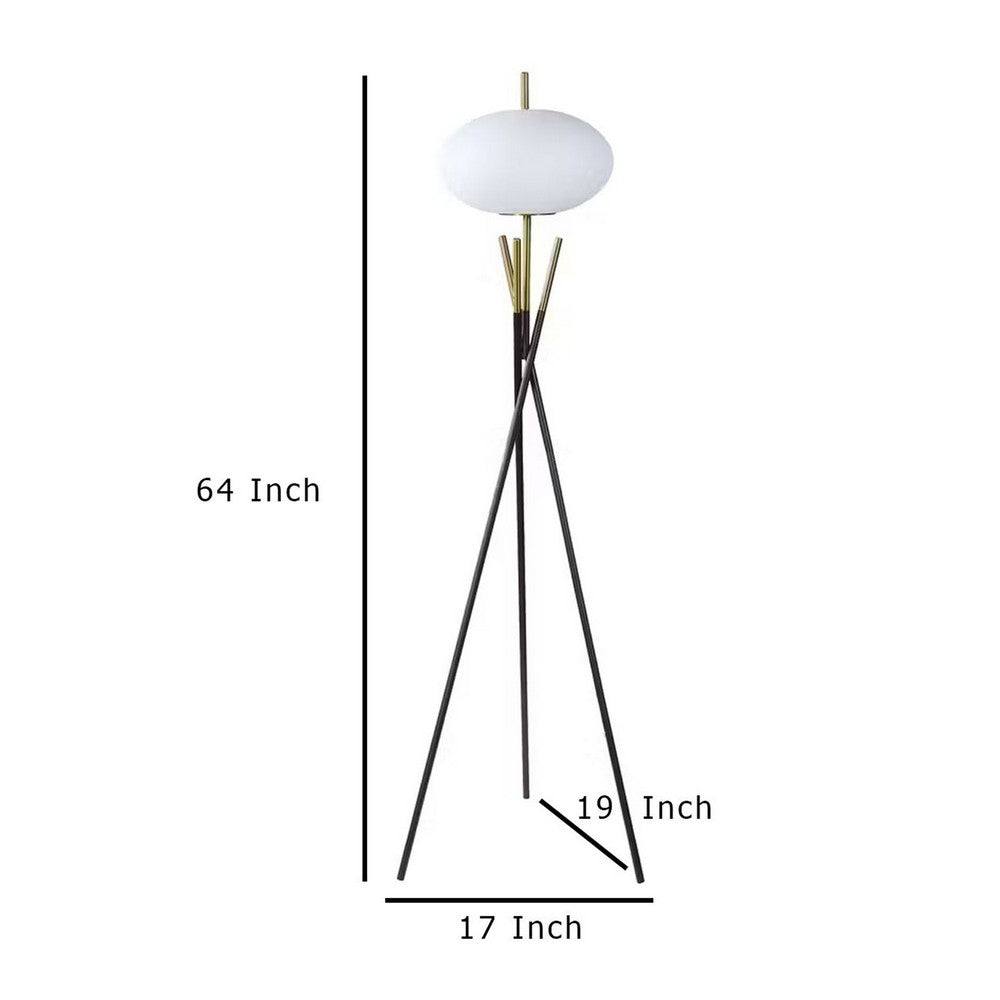 Azy Floor Lamp, Frosted White Shade, Tripod Base, Black Gold, 64 Inch -BM336399