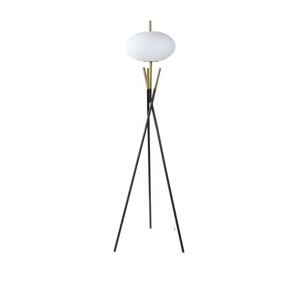 Azy Floor Lamp, Frosted White Shade, Tripod Base, Black Gold, 64 Inch -BM336399