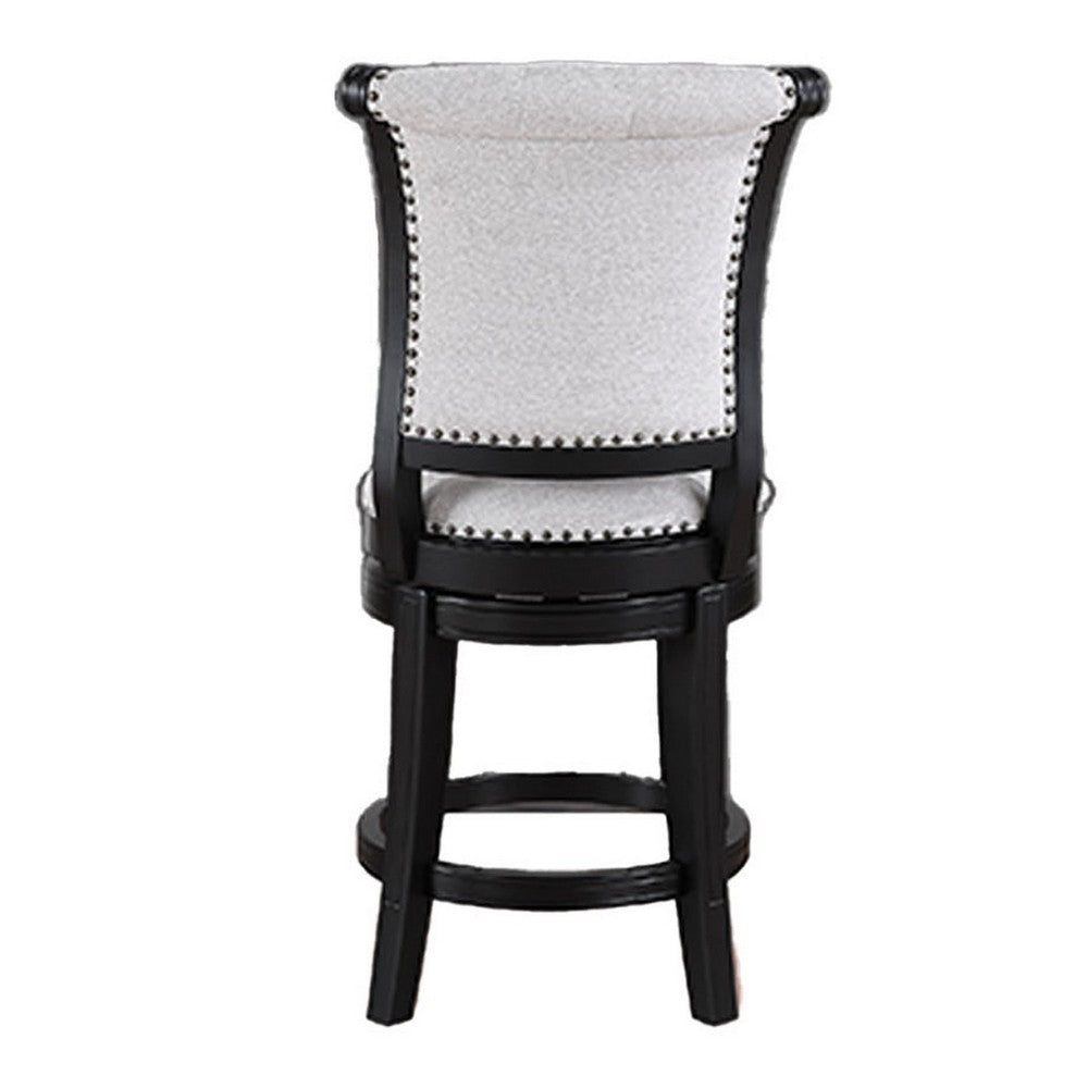 Vilz Set of 2 Swivel Counter Stool Chairs, Tufted Gray Linen, Black -BM336407