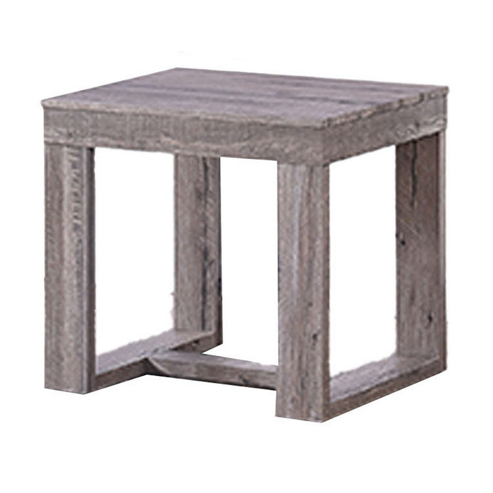 Knic Side End Table, 24 Inch, Gray Square Wood Top, Double Pedestal  -BM336420