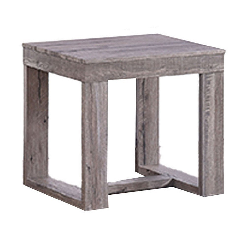 Knic Side End Table, 24 Inch, Gray Square Wood Top, Double Pedestal  -BM336420