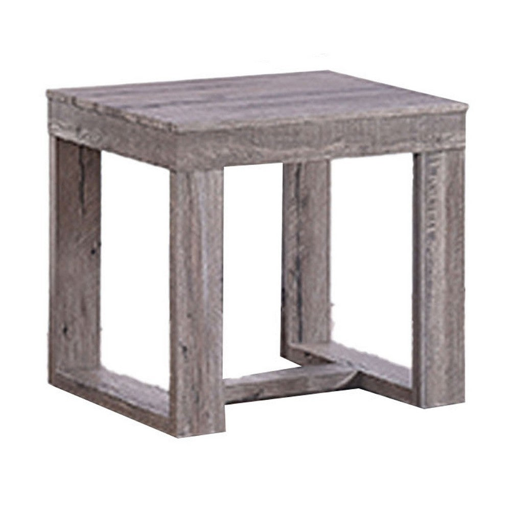 Knic Side End Table, 24 Inch, Gray Square Wood Top, Double Pedestal  -BM336420
