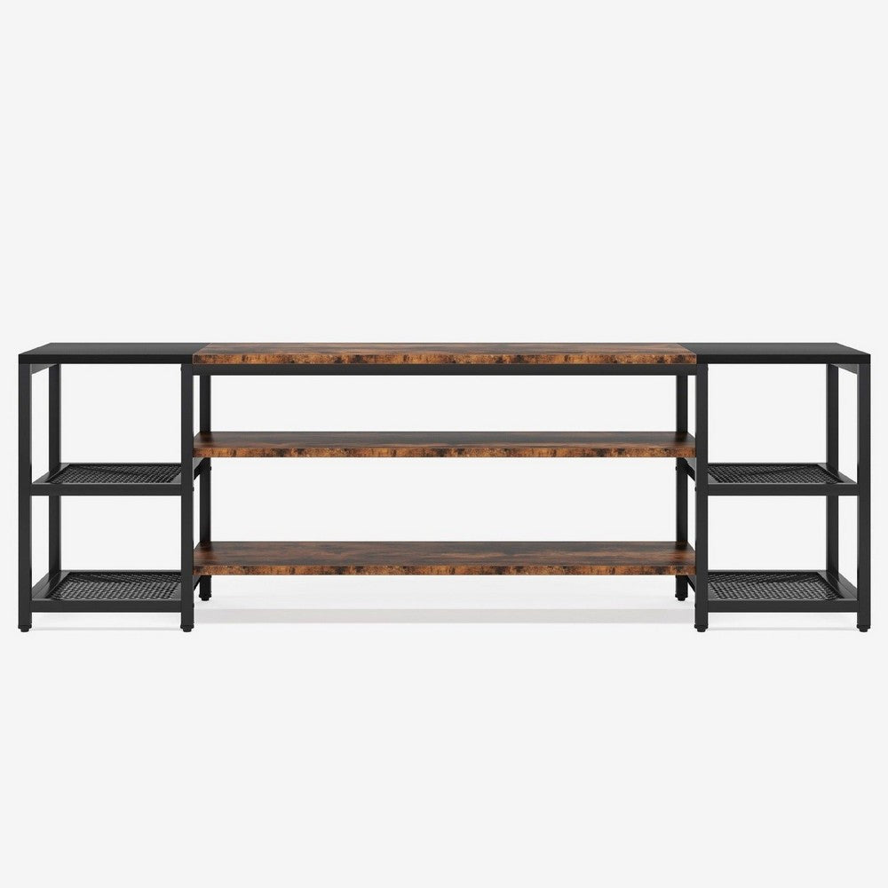 TV Media Entertainment Stand, 3 Tier, Industrial Brown Black 79 Inch -BM336900