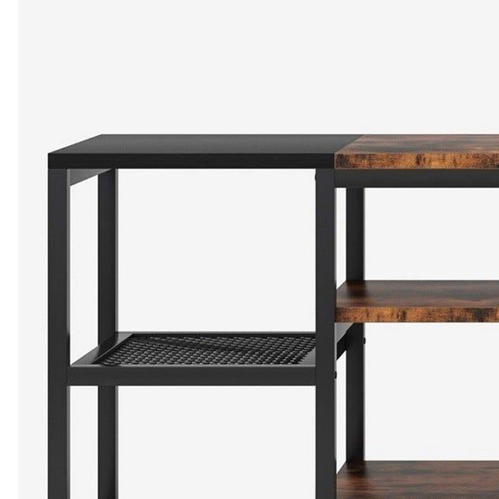 TV Media Entertainment Stand, 3 Tier, Industrial Brown Black 79 Inch -BM336900