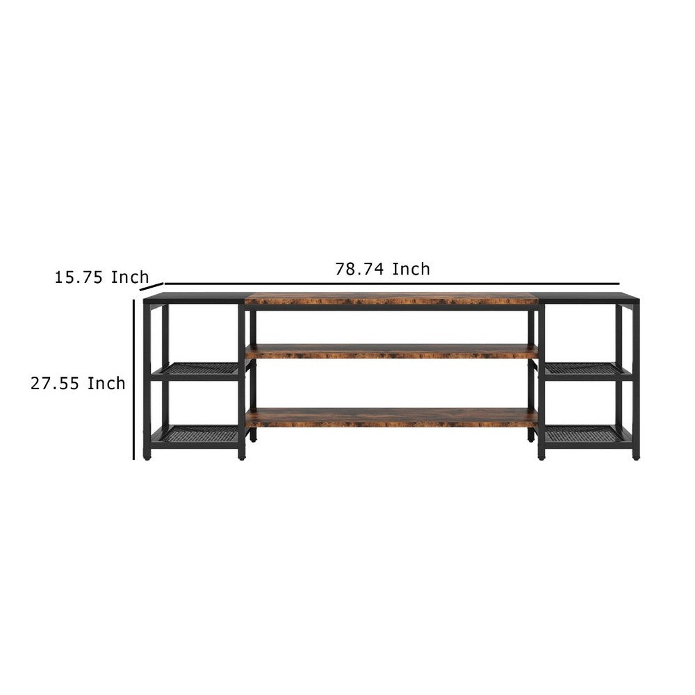 TV Media Entertainment Stand, 3 Tier, Industrial Brown Black 79 Inch -BM336900