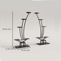 6 Tier Plant Stand Set of 2 w Hooks, Curved Display Shelf, Black -BM336901