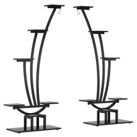 6 Tier Plant Stand Set of 2 w Hooks, Curved Display Shelf, Black -BM336901