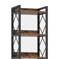 Corner Bookcase, 7 Tier Rustic Brown Wood Shelves, 79 Inch Black Metal -BM336917