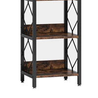 Corner Bookcase, 7 Tier Rustic Brown Wood Shelves, 79 Inch Black Metal -BM336917