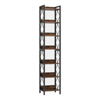Corner Bookcase, 7 Tier Rustic Brown Wood Shelves, 79 Inch Black Metal -BM336917
