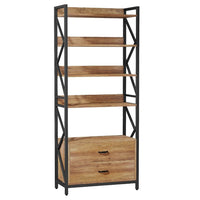 5 Tier Bookshelf w 2 Drawers, 71 Inch Vintage Brown, Black Metal Frame -BM336919