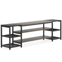 TV Media Entertainment Stand, Mesh Shelves, 79 Inch Rustic Brown Black -BM336929