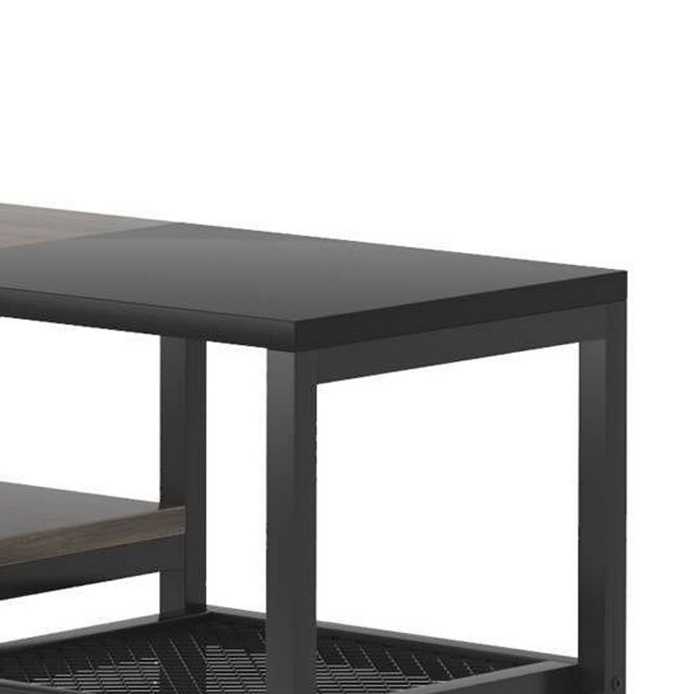 TV Media Entertainment Stand, Mesh Shelves, 79 Inch Rustic Brown Black -BM336929