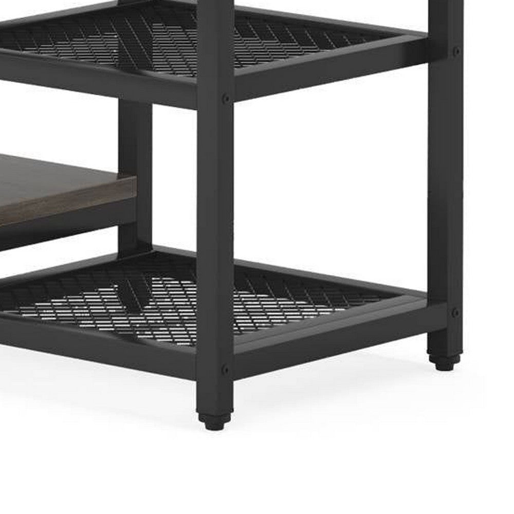 TV Media Entertainment Stand, Mesh Shelves, 79 Inch Rustic Brown Black -BM336929