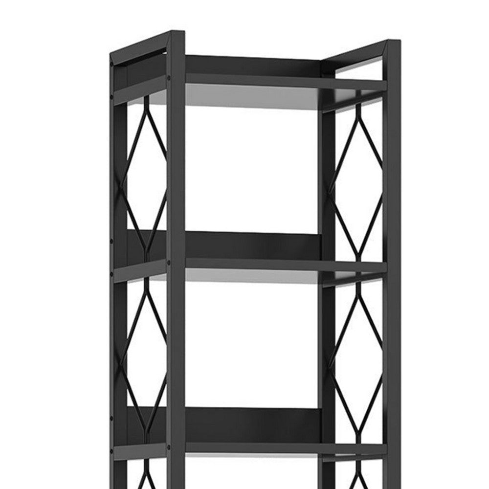 Nety 7 Tier Corner Display Shelf, 79 Inch Tall, Diamond Pattern, Black -BM336950