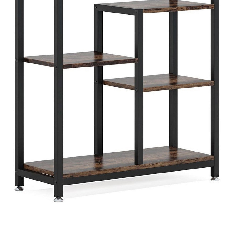 Industrial Art Bookshelf w 8 Open Shelves, 31 Inch Vintage Black Metal -BM336958