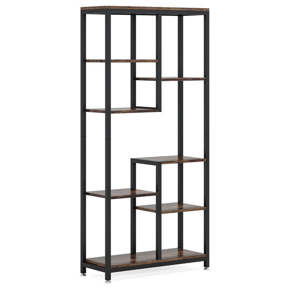 Industrial Art Bookshelf w 8 Open Shelves, 31 Inch Vintage Black Metal -BM336958