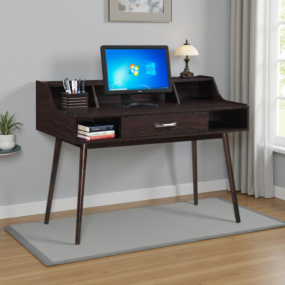 Jesa Study Office Desk, 3 Storage Shelves, Wenge Brown Wood, 47 Inch -BM336997