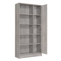 Wahon Bookcase, Flat Back, 5 Shelves and Cabinet, Warm Oak Gray Wood -BM337018