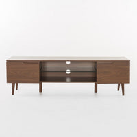 Gavin 59 Inch TV Stand Cabinet, Low Height w Glass Shelf, Brown Wood -BM337081