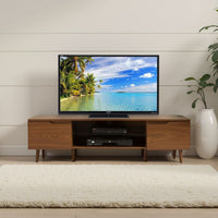 Gavin 59 Inch TV Stand Cabinet, Low Height w Glass Shelf, Brown Wood -BM337081