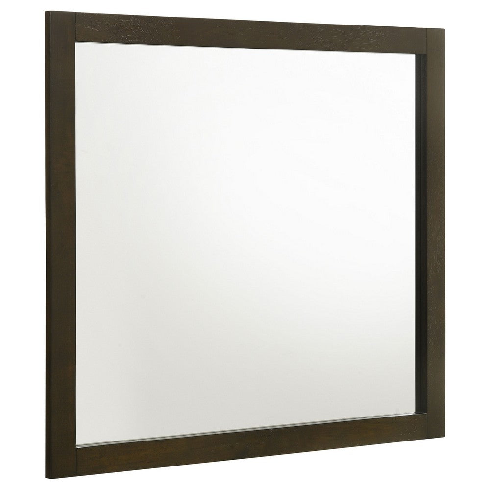 Wlly Dresser Mirror with Wide Frame, 39 Inch Dark Brown Hardwood - BM338136