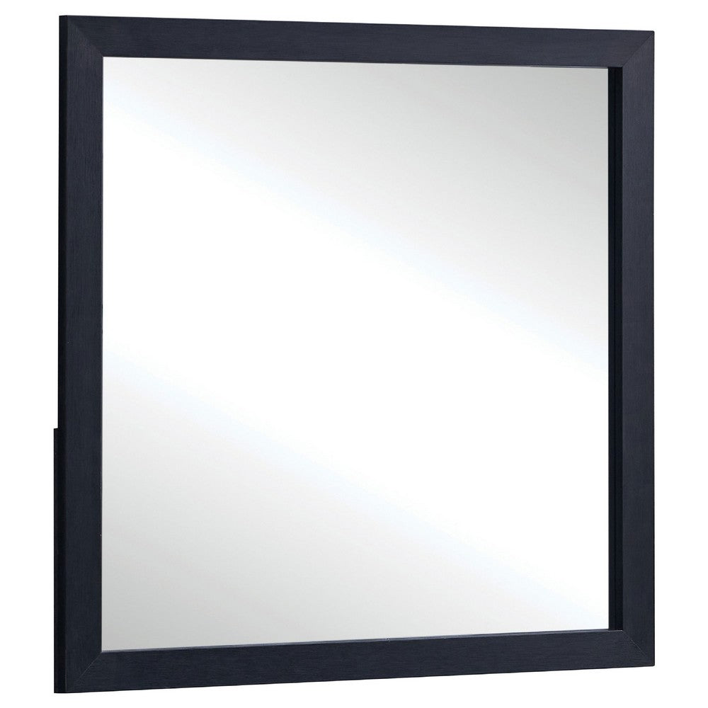 Dex Rectangular Dresser Mirror, Non-Beveled Glass, Black Wood-Melamine - BM338141