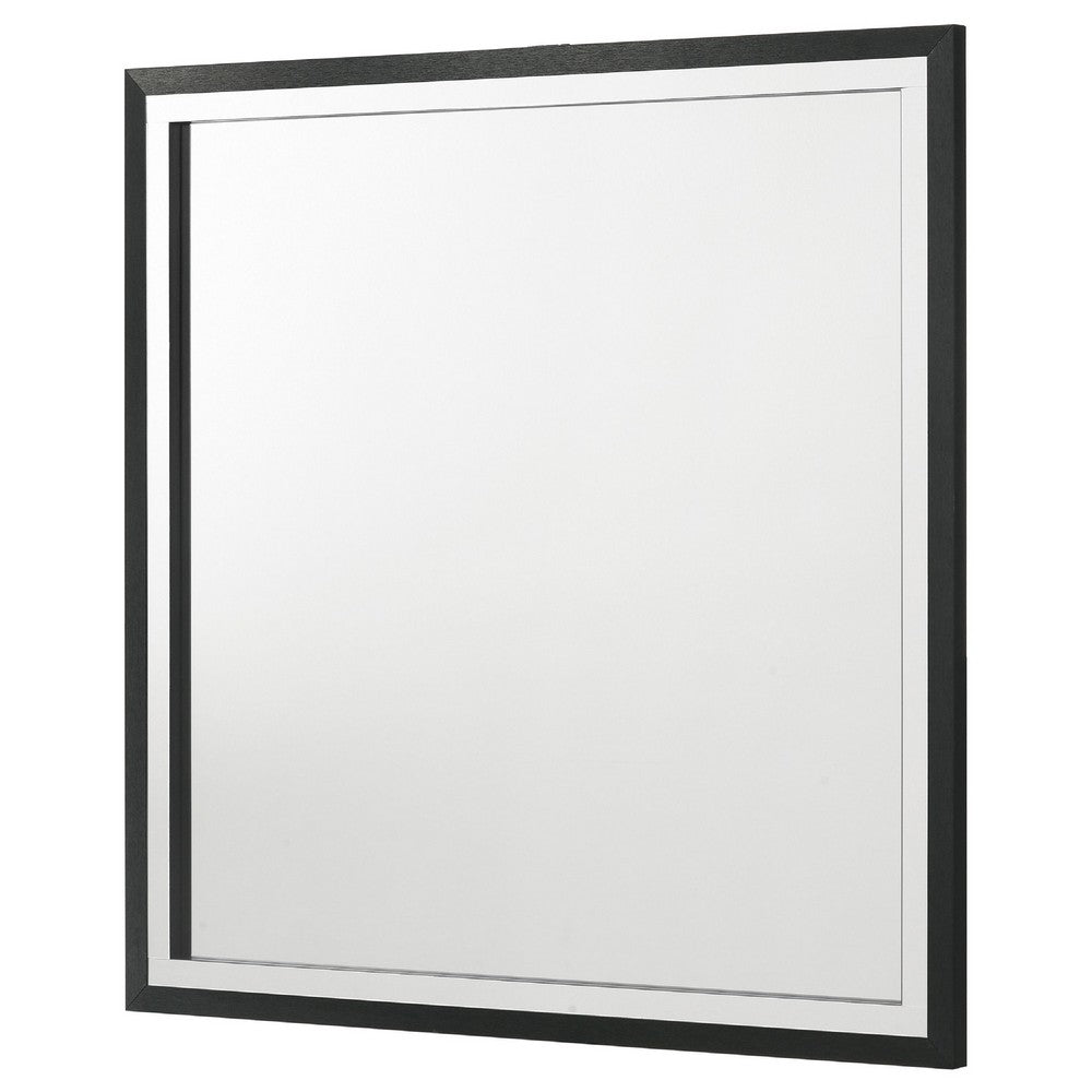 Jenny Square Dresser Mirror, Polished Chrome Trim, Black Wood-Melamine - BM338143