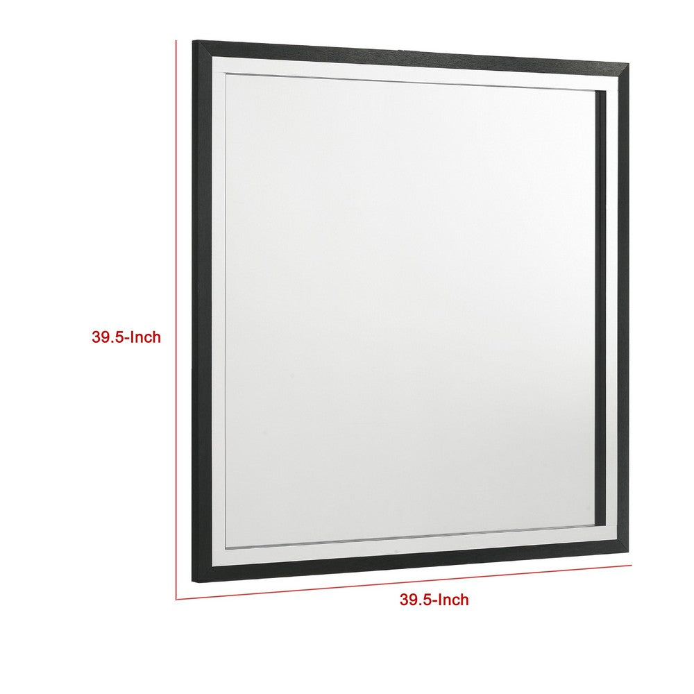 Jenny Square Dresser Mirror, Polished Chrome Trim, Black Wood-Melamine - BM338143