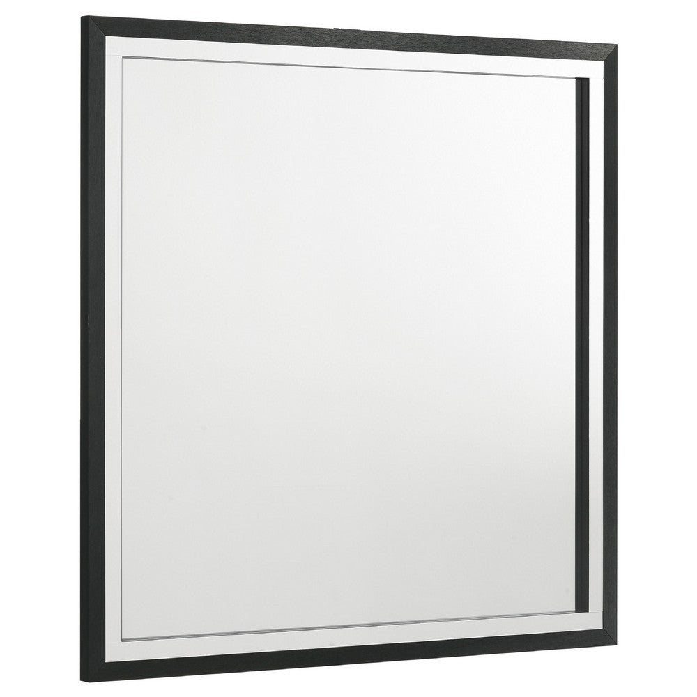 Jenny Square Dresser Mirror, Polished Chrome Trim, Black Wood-Melamine - BM338143