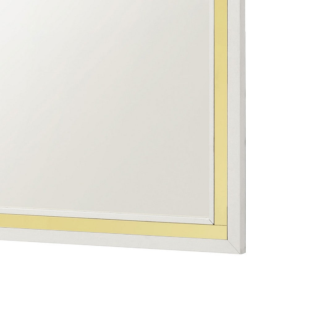 Jenny Square Dresser Mirror, Polished Golden Trim, White Wood-Melamine - BM338144