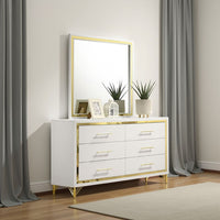 Jenny Square Dresser Mirror, Polished Golden Trim, White Wood-Melamine - BM338144