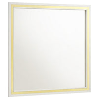 Jenny Square Dresser Mirror, Polished Golden Trim, White Wood-Melamine - BM338144