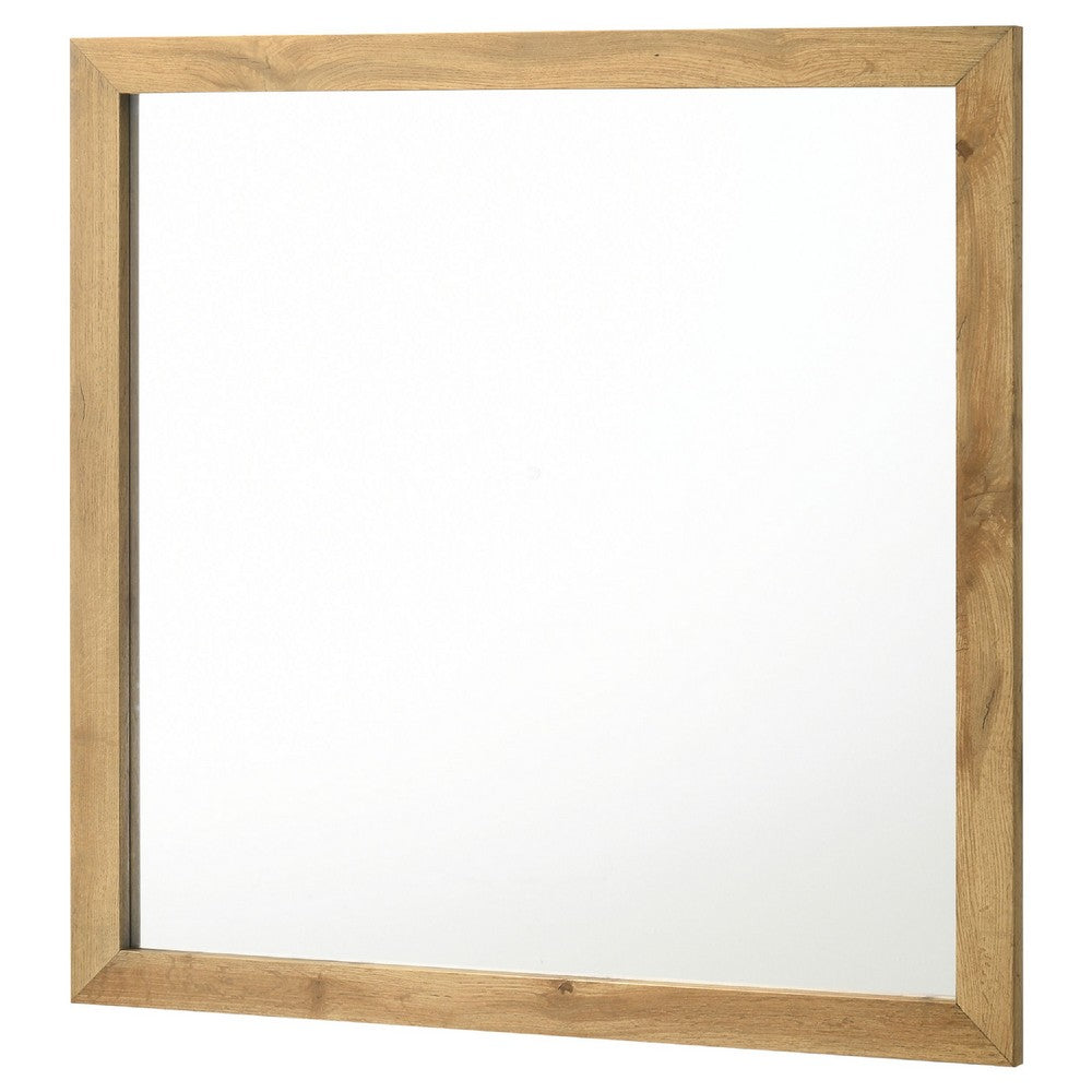 Wemy Rectangular Dresser Mirror, Flat Glass Design, Natural Pine Wood - BM338150