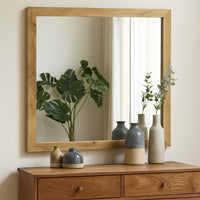Wemy Rectangular Dresser Mirror, Flat Glass Design, Natural Pine Wood - BM338150