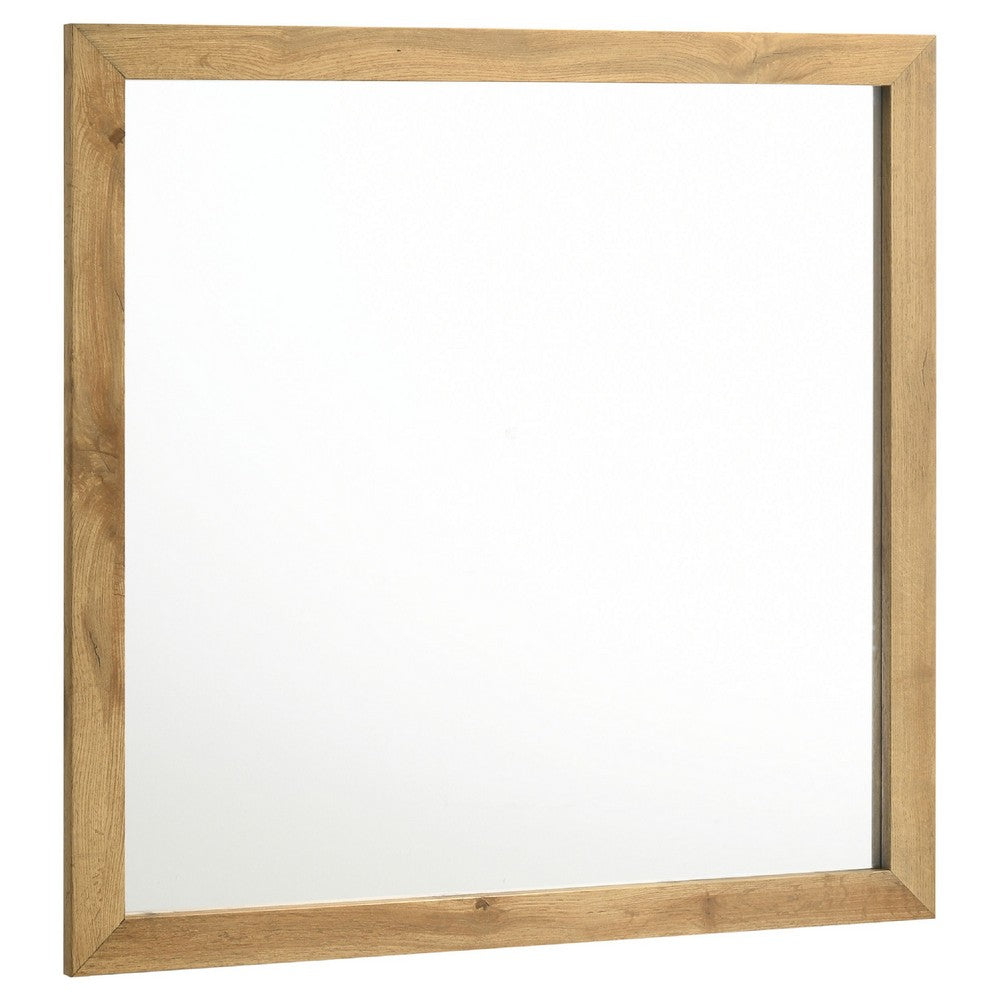 Wemy Rectangular Dresser Mirror, Flat Glass Design, Natural Pine Wood - BM338150