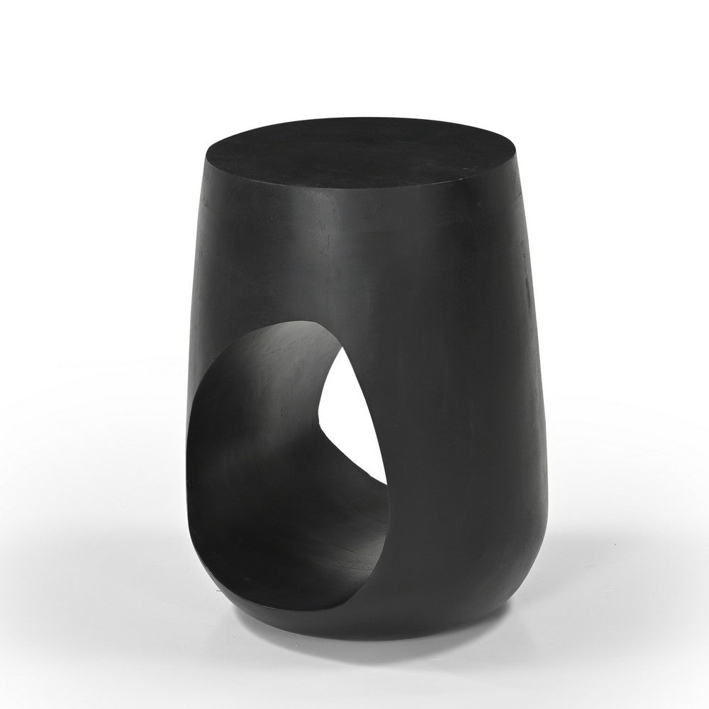 Trik Side End Table, 18 Inch, Free Form Hollow Center Black Wood - BM338351