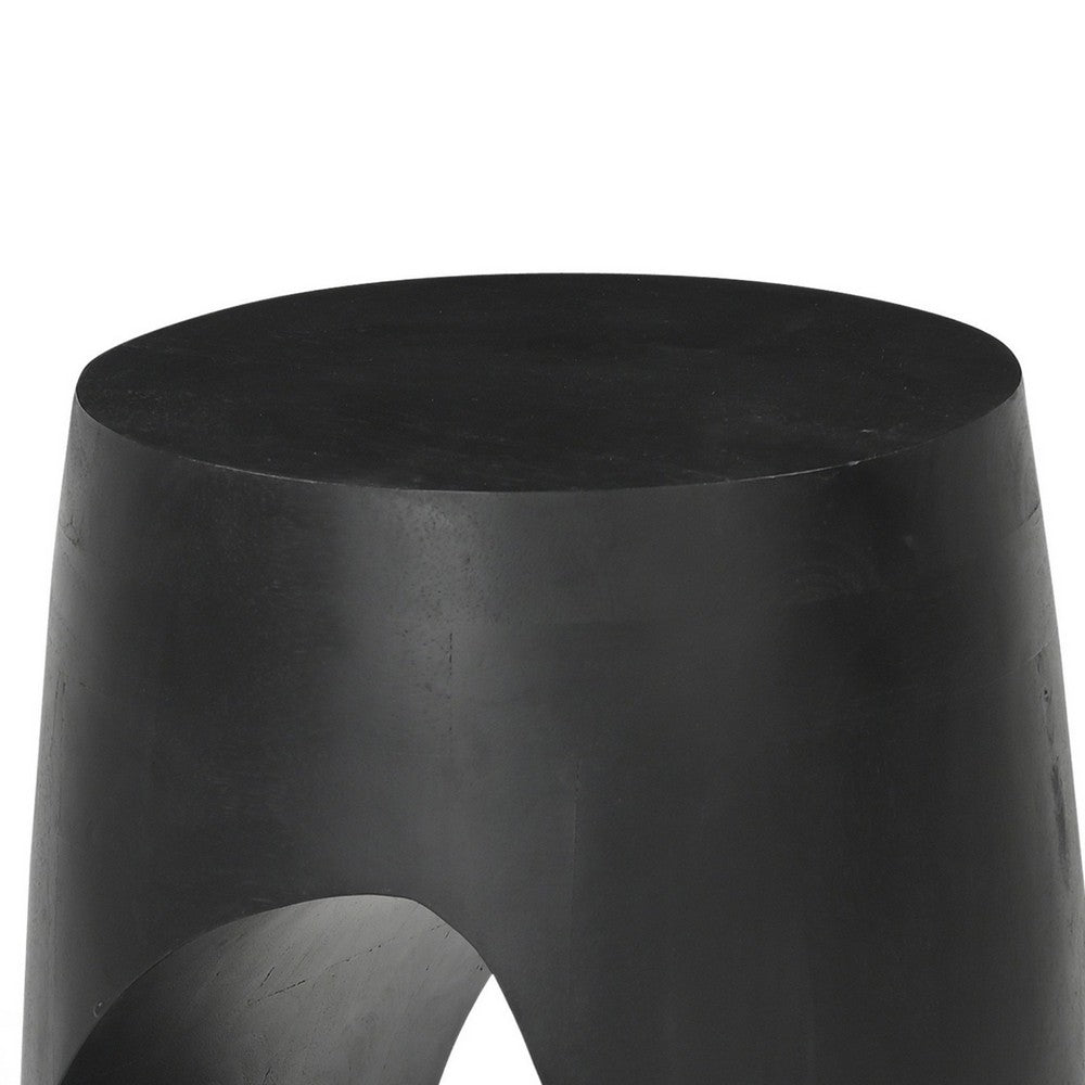 Trik Side End Table, 18 Inch, Free Form Hollow Center Black Wood - BM338351
