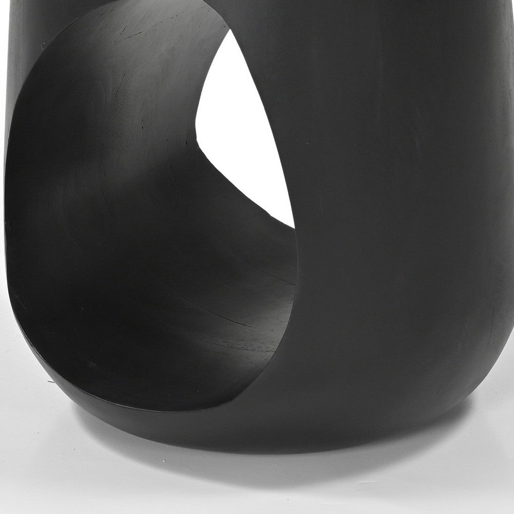 Trik Side End Table, 18 Inch, Free Form Hollow Center Black Wood - BM338351