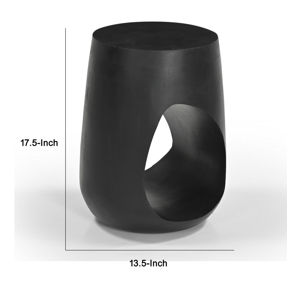Trik Side End Table, 18 Inch, Free Form Hollow Center Black Wood - BM338351