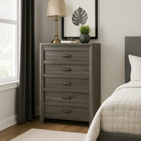 Velz Tall Dresser Chest, 5 Drawers, Finger Pull Handles, Dark Gray Wood - BM338481