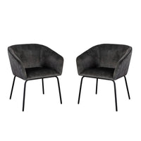 Voro Dining Chair Set of 2, Gray Velvet, Sleek Black Metal Legs - BM338713