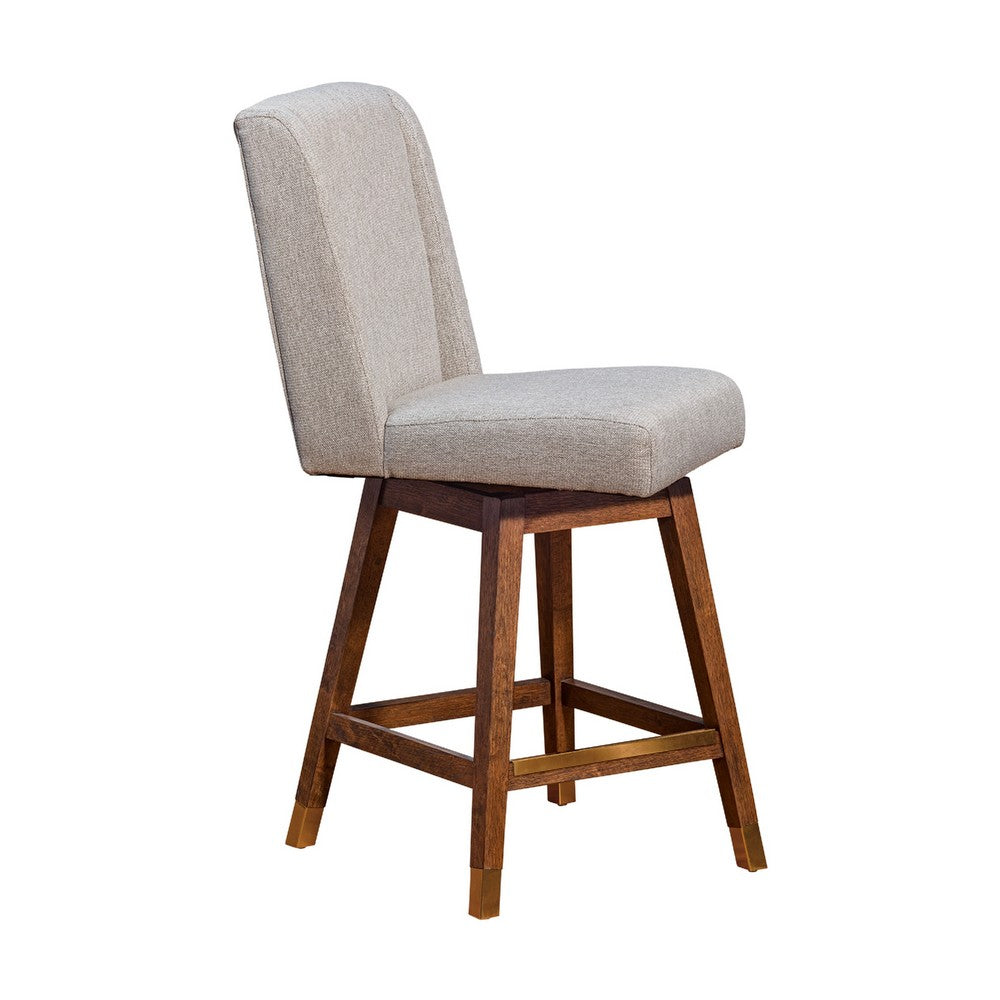 Tynn Swivel Counter Stool Chair, Taupe Gray Wingback, Brown Rubberwood - BM339179