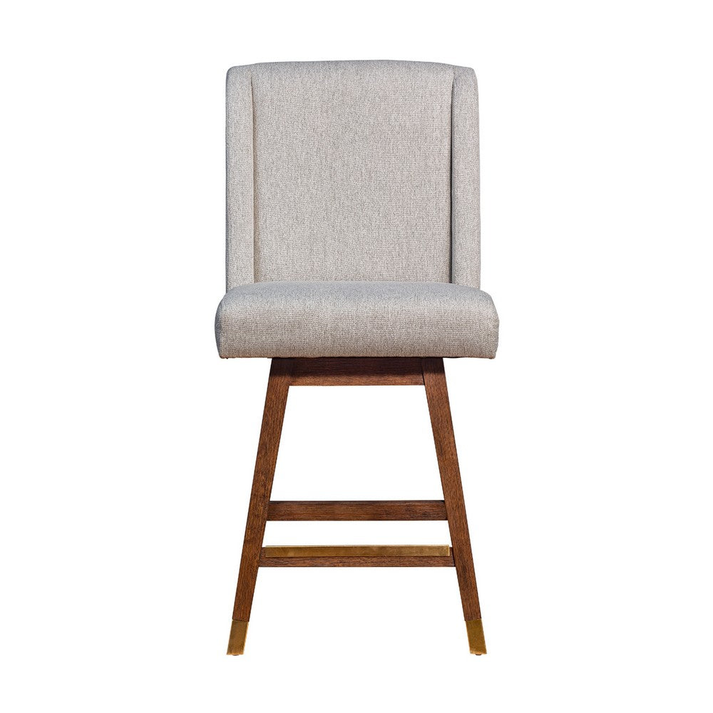 Tynn Swivel Counter Stool Chair, Taupe Gray Wingback, Brown Rubberwood - BM339179