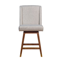 Tynn Swivel Counter Stool Chair, Taupe Gray Wingback, Brown Rubberwood - BM339179