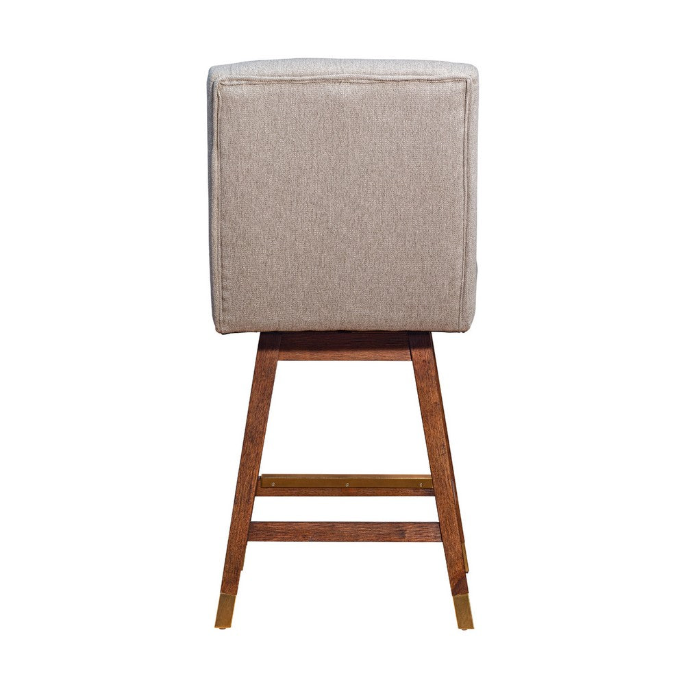 Tynn Swivel Counter Stool Chair, Taupe Gray Wingback, Brown Rubberwood - BM339179