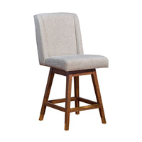 Tynn Swivel Counter Stool Chair, Taupe Gray Wingback, Brown Rubberwood - BM339179