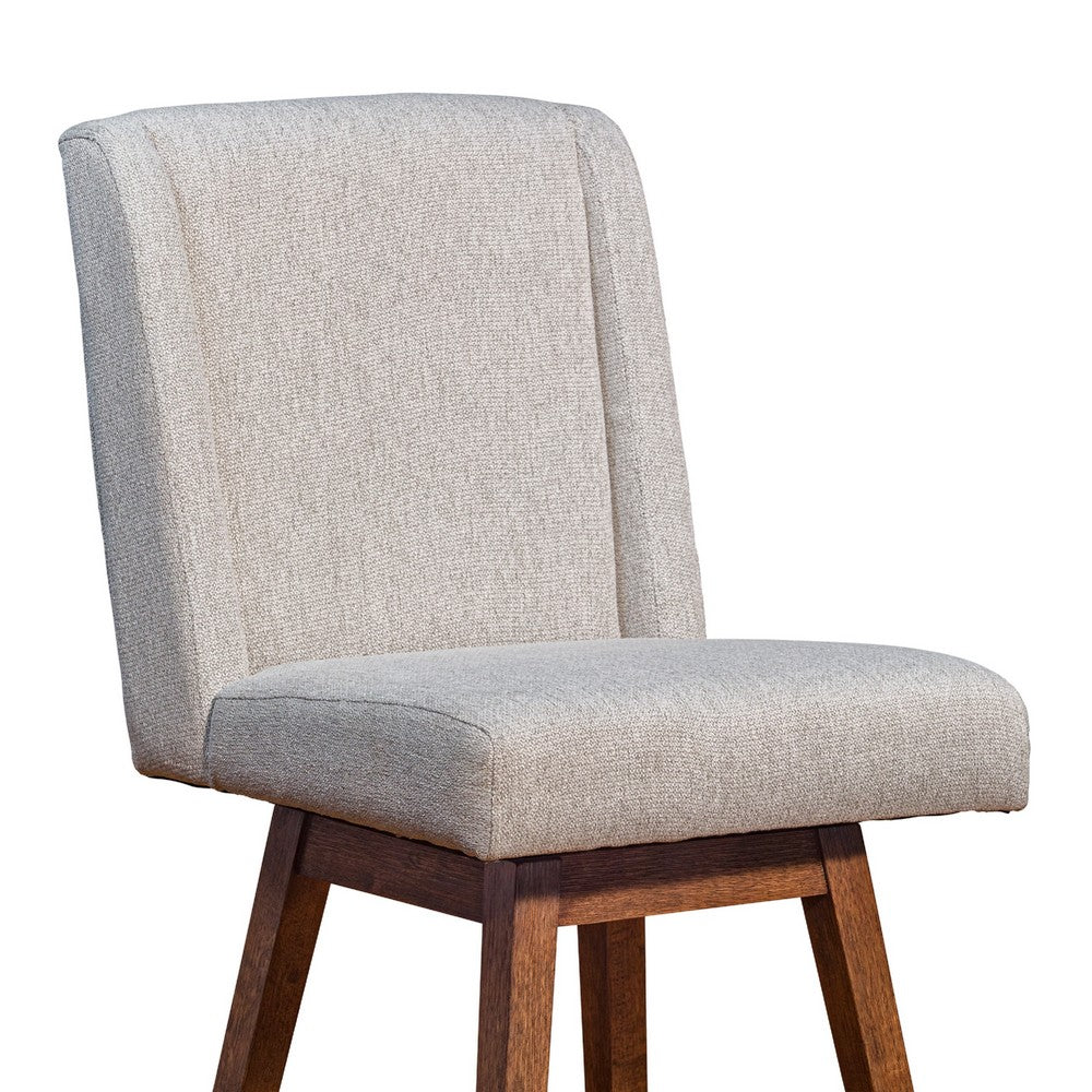 Tynn Swivel Counter Stool Chair, Taupe Gray Wingback, Brown Rubberwood - BM339179