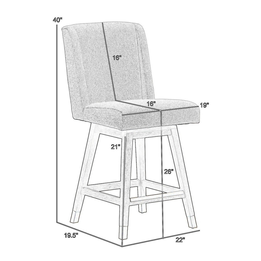Tynn Swivel Counter Stool Chair, Taupe Gray Wingback, Brown Rubberwood - BM339179