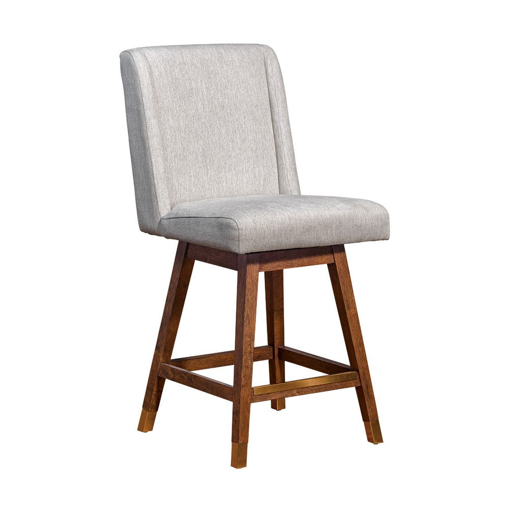 Tynn Swivel Counter Stool Chair, Beige Wingback, Brown Rubberwood - BM339180